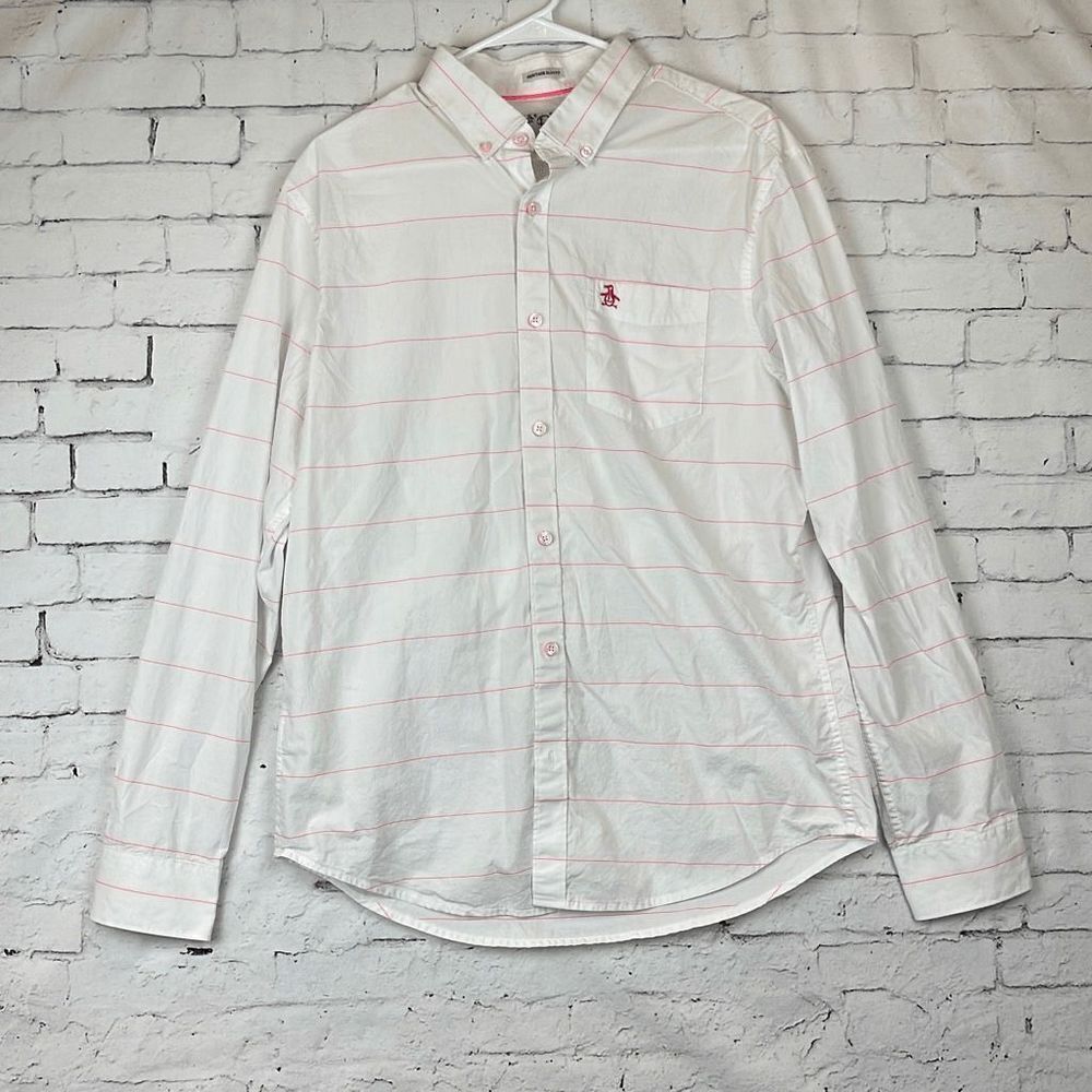 Original Penguin Shirt Mens Large Button Down Heritage Slim Fit Pino Stripes - Picture 1 of 12